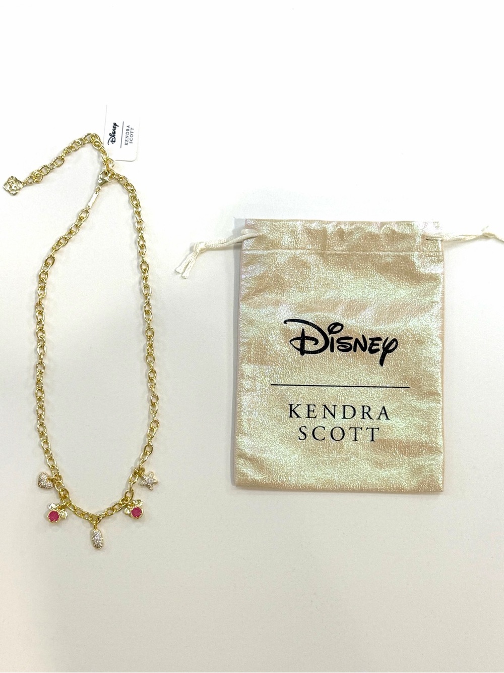 DISNEY X KENDRA SCOTT
pink MICKEY & MINNIE MOUSE GOLD CHARM
necklace NWT